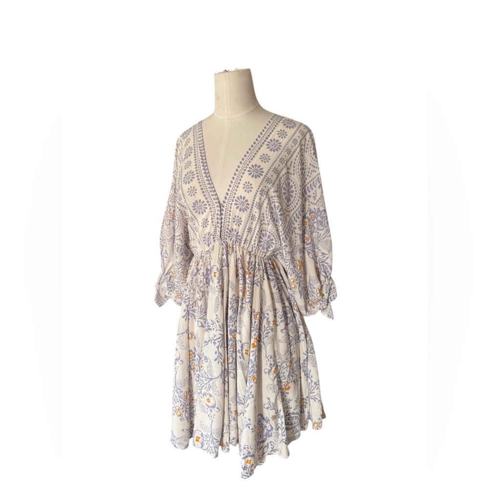 Olivaceous Boho Printed Mini Dress – V-Neck Peasant Style – Flowy  Sleeve - Picture 3 of 6
